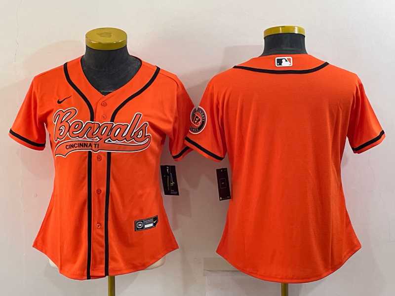 Womens Cincinnati Bengals Blank Orange With Patch Cool Base Stitched Baseball Jersey->women nfl jersey->Women Jersey